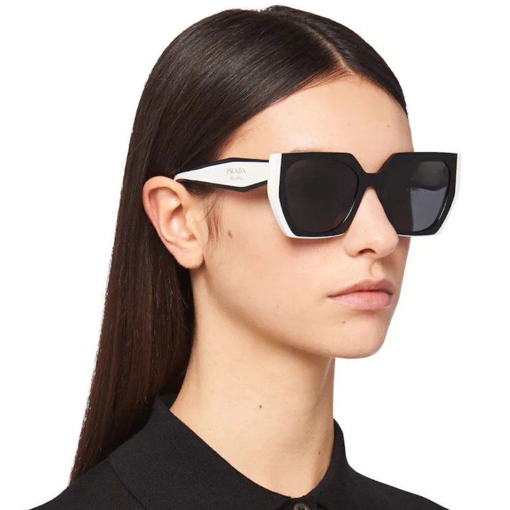 NEW Prada  PR15WS 09Q5S0 Black White Dark Gray Square Women Sunglasses - Picture 2 of 13